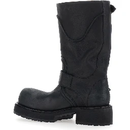 Venom Black Boots with adjustable buckle straps and logo plate on the side in leather for men