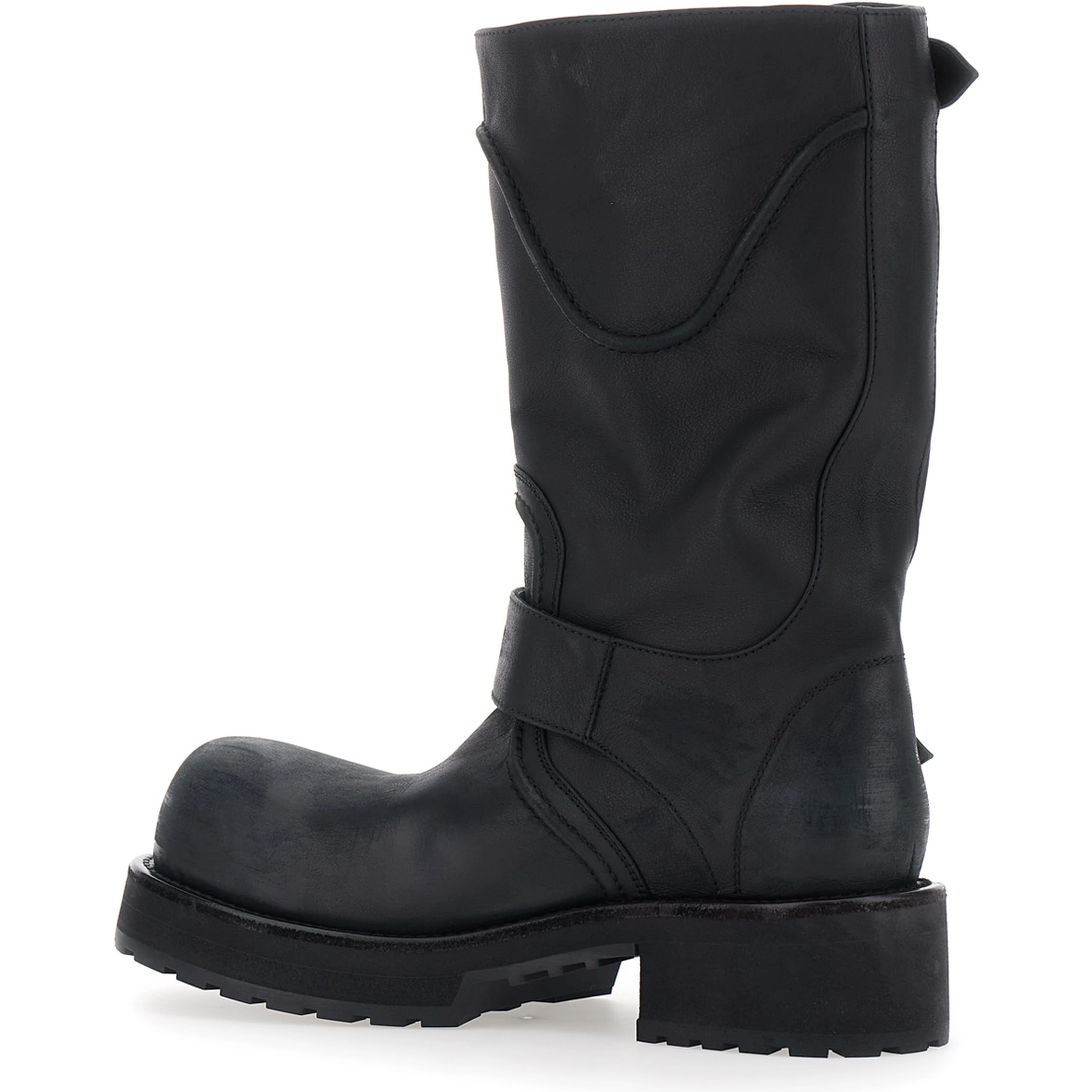 Venom Black Boots with adjustable buckle straps and logo plate on the side in leather for men