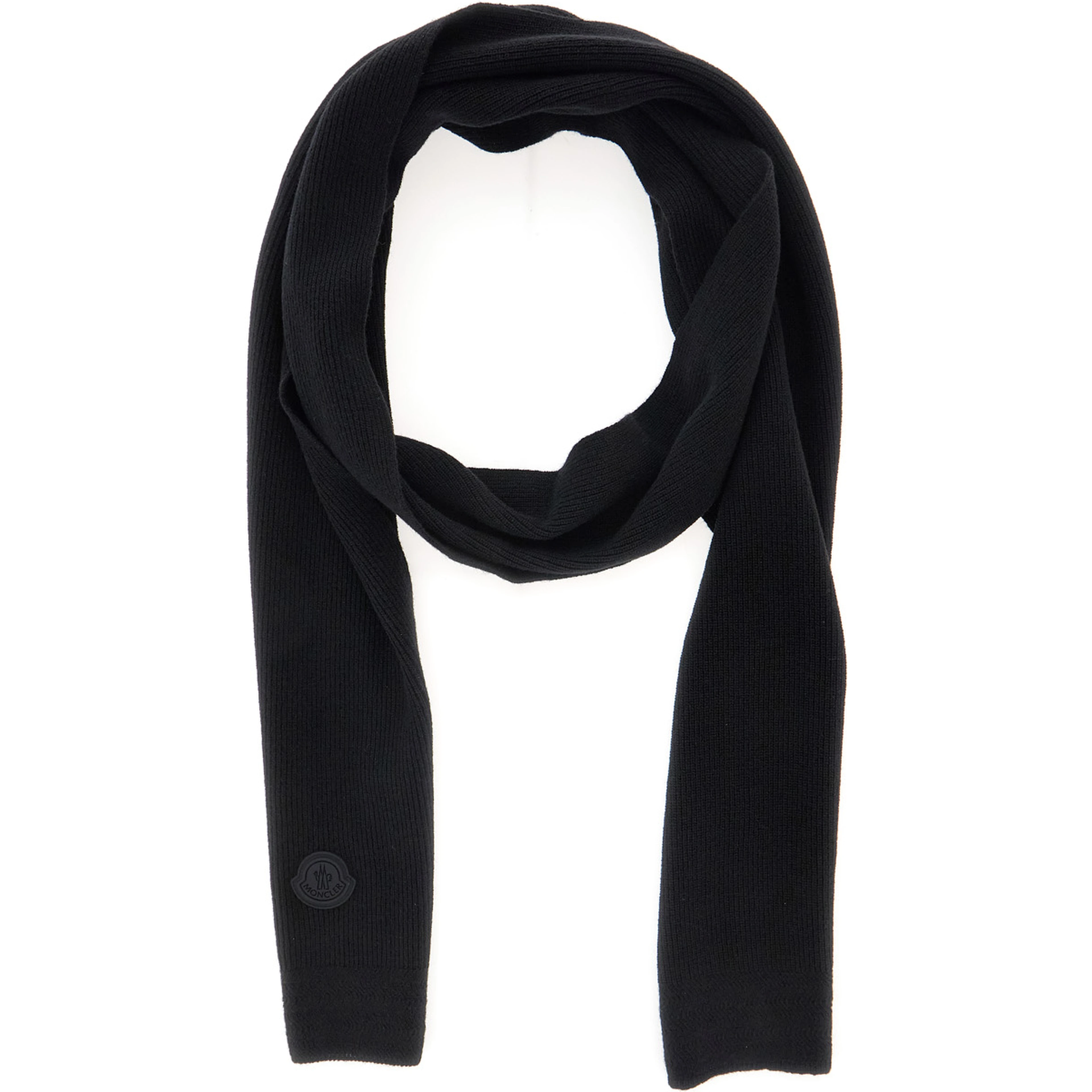 black Scarf with logo patch on the front in wool for men