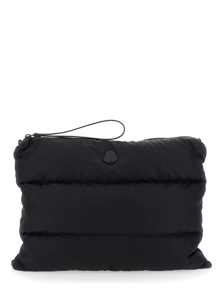 Laptop Bag Caradoc with Wrist Strap and Logo Patch on the Front in Black Tech Fabric for Men