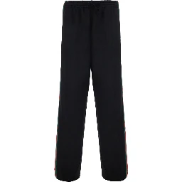 Black pants with elasticated drawstring waist and Web detail on the side in cotton and silk for men