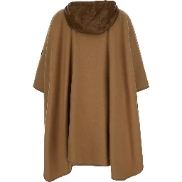 Beige Cape with adjustable belt on the front and logo patch on the sleeve in blend wool for women