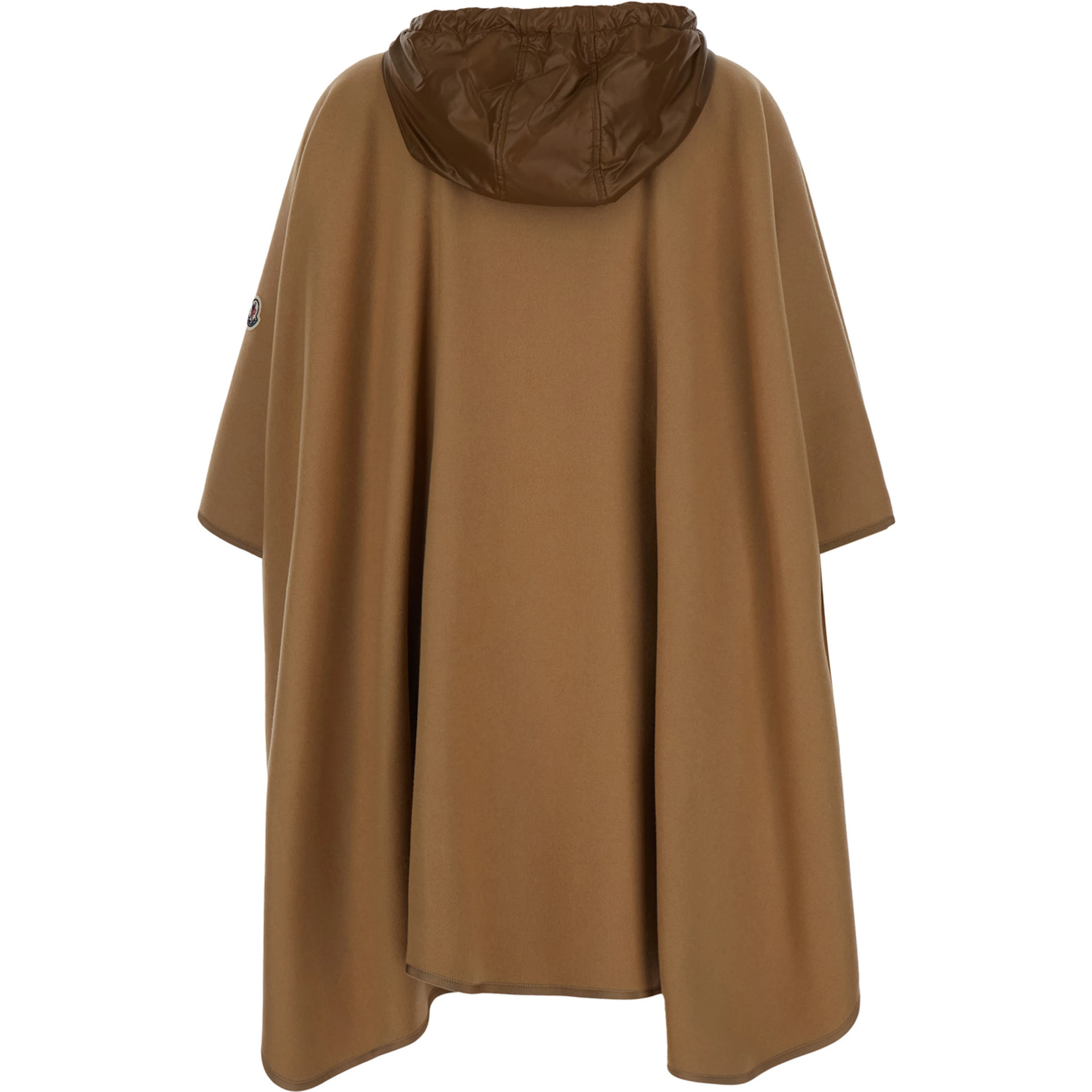 Beige Cape with adjustable belt on the front and logo patch on the sleeve in blend wool for women