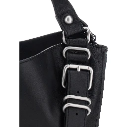 D-One Black Shoulder bag with logo on the front and decorative straps with buckles in leather for women