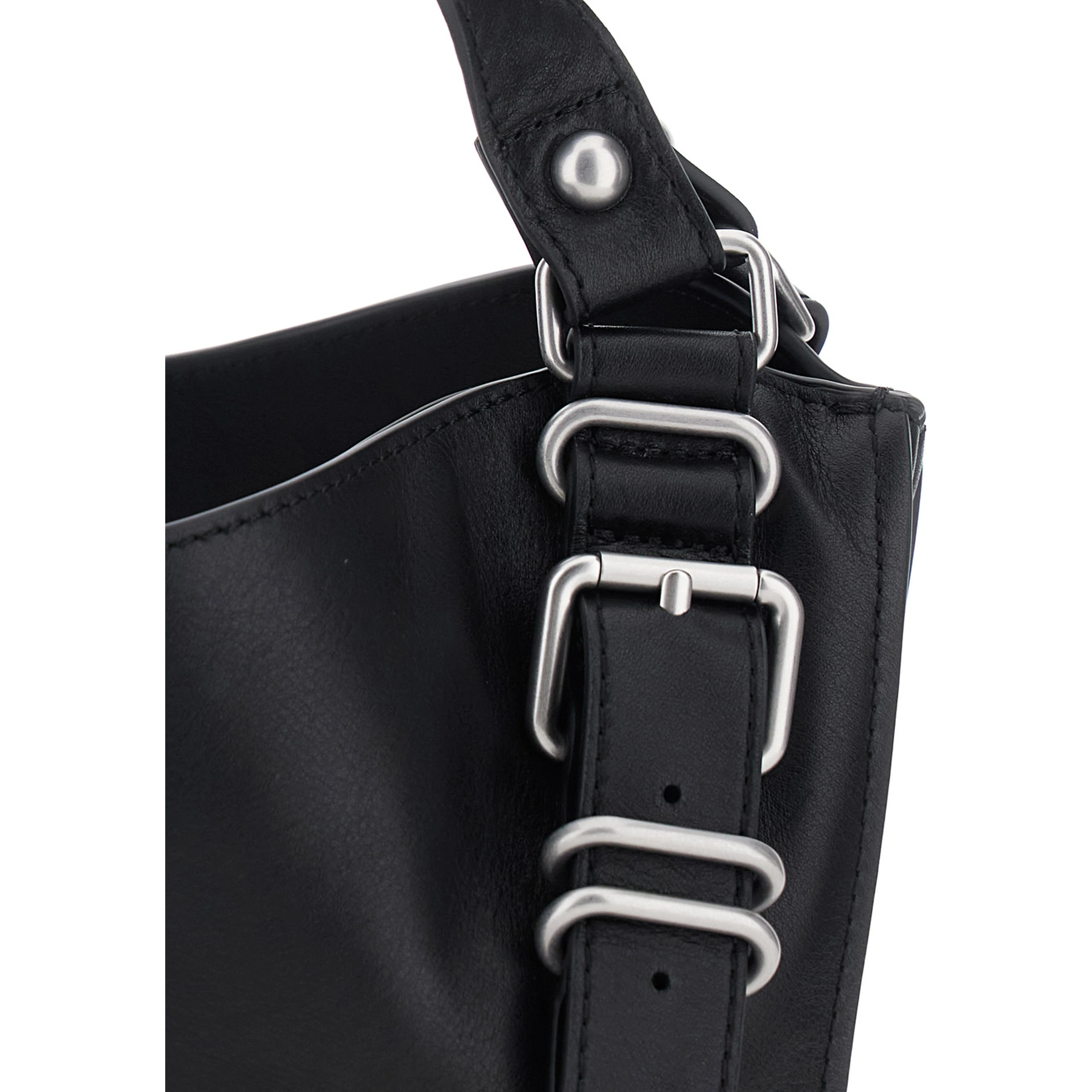 D-One Black Shoulder bag with logo on the front and decorative straps with buckles in leather for women