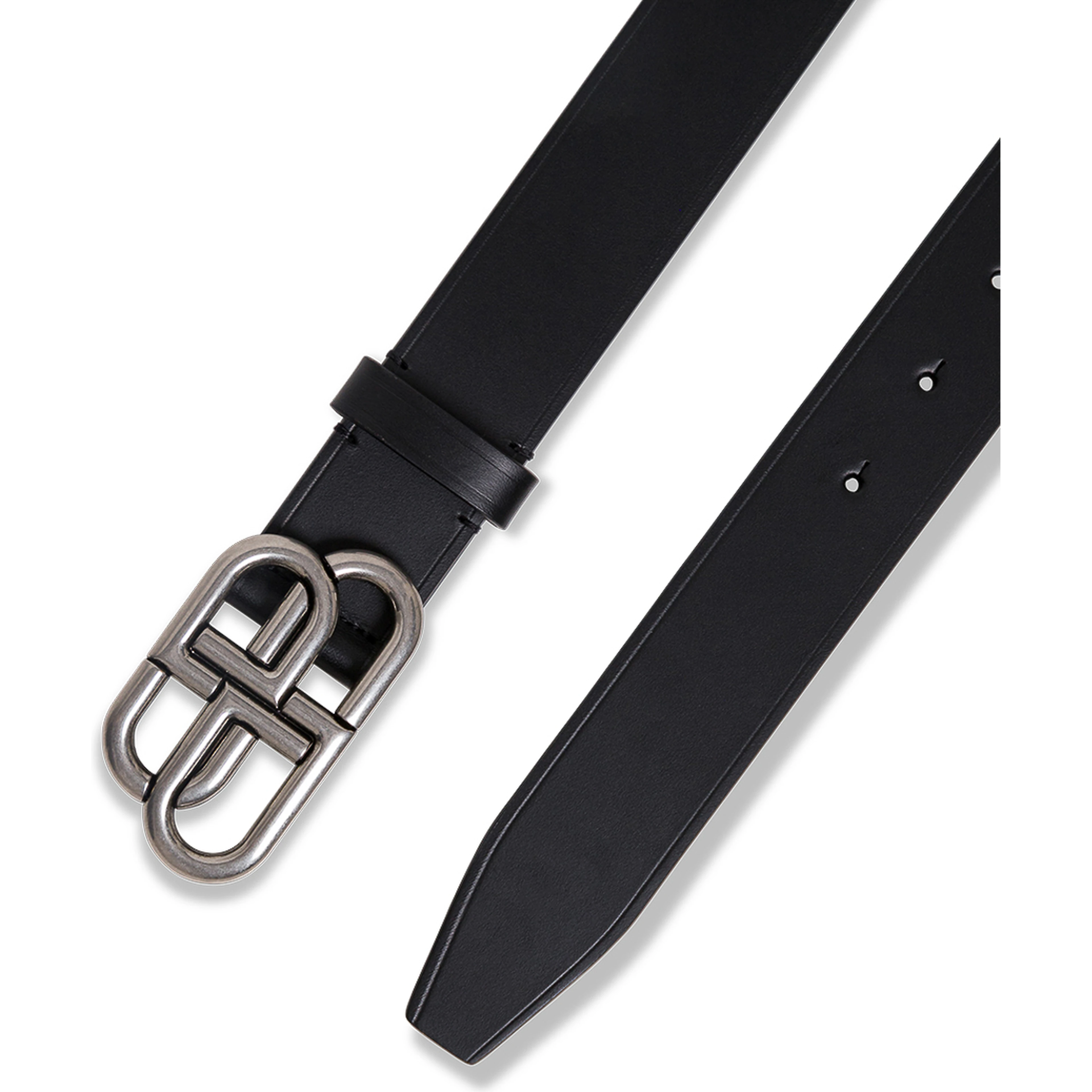 Black Leather Belt with BB Buckle for Men