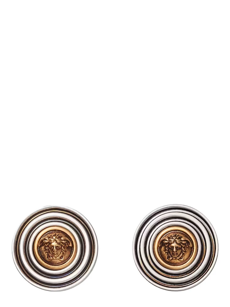 Metallic Earrings with round design and  Medusa head  in metal for men