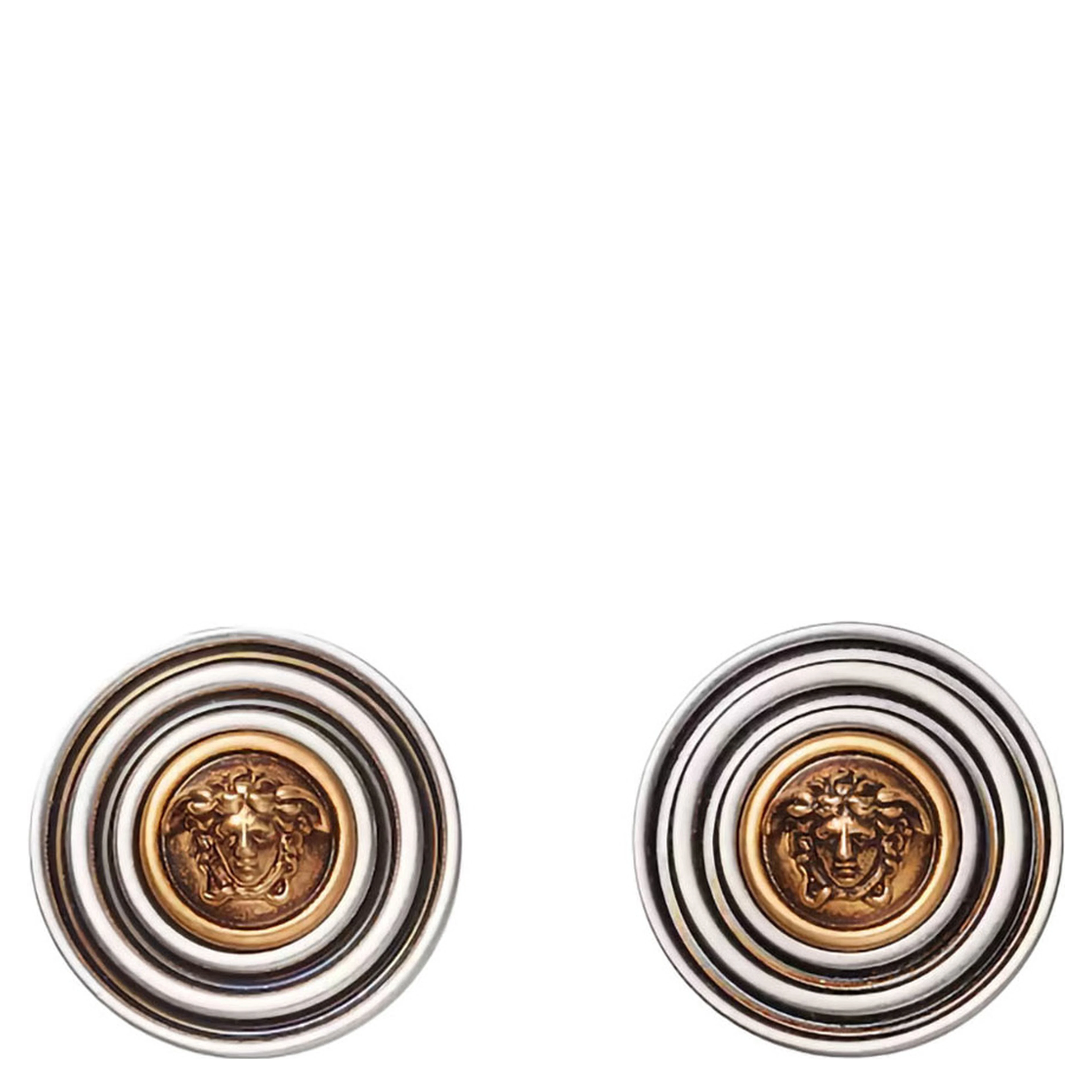 Metallic Earrings with round design and  Medusa head  in metal for men