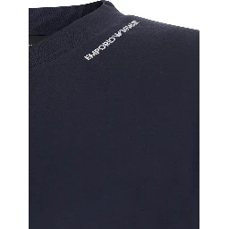 blue Long Sleeve T-shirt with logo on the collar in modal for men