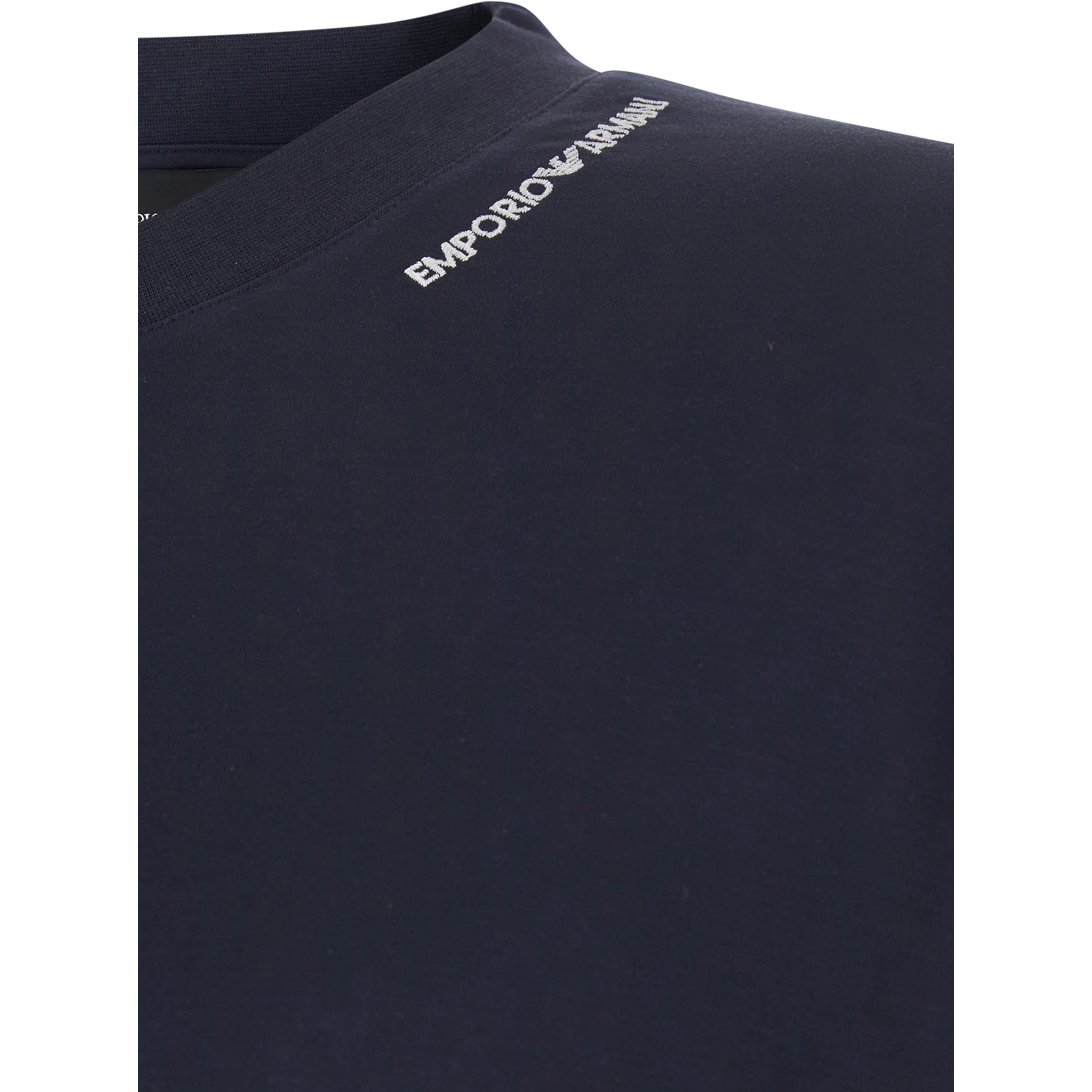 blue Long Sleeve T-shirt with logo on the collar in modal for men