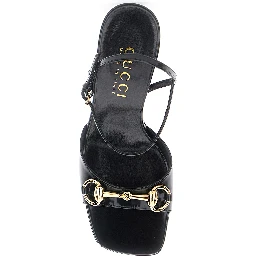 Signora Black sandals with square toe with Horsebit and high heel in leather for women