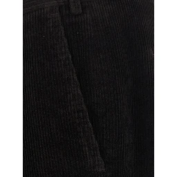 Dark Brown Chino Pants with Front Pleats and Logo Patch on the Back in Velvet for Men