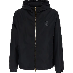 Black jacket with Medusa logo patch on the front in Tech Fabric men