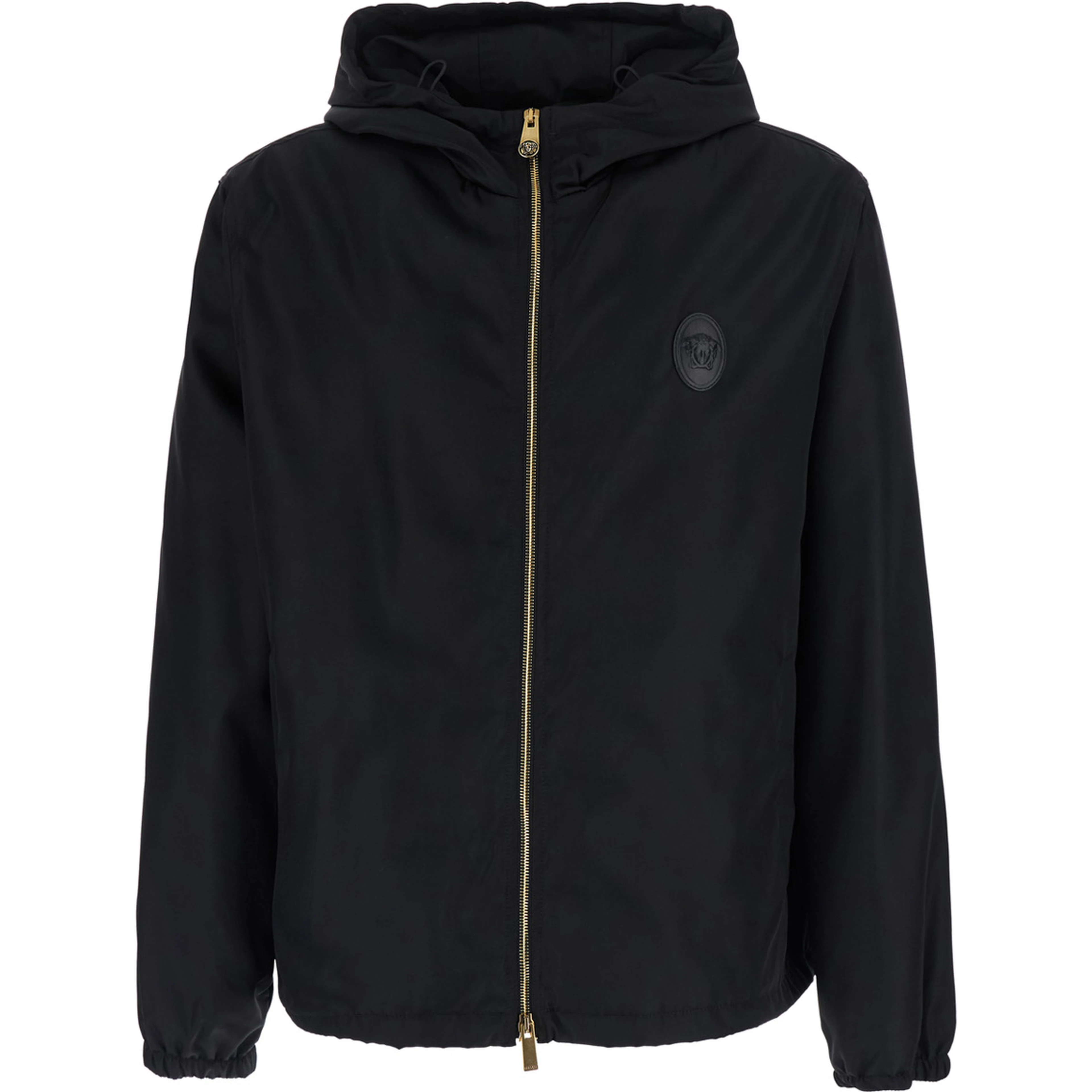 Black jacket with Medusa logo patch on the front in Tech Fabric men