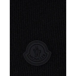 black Scarf with logo patch on the front in wool for men