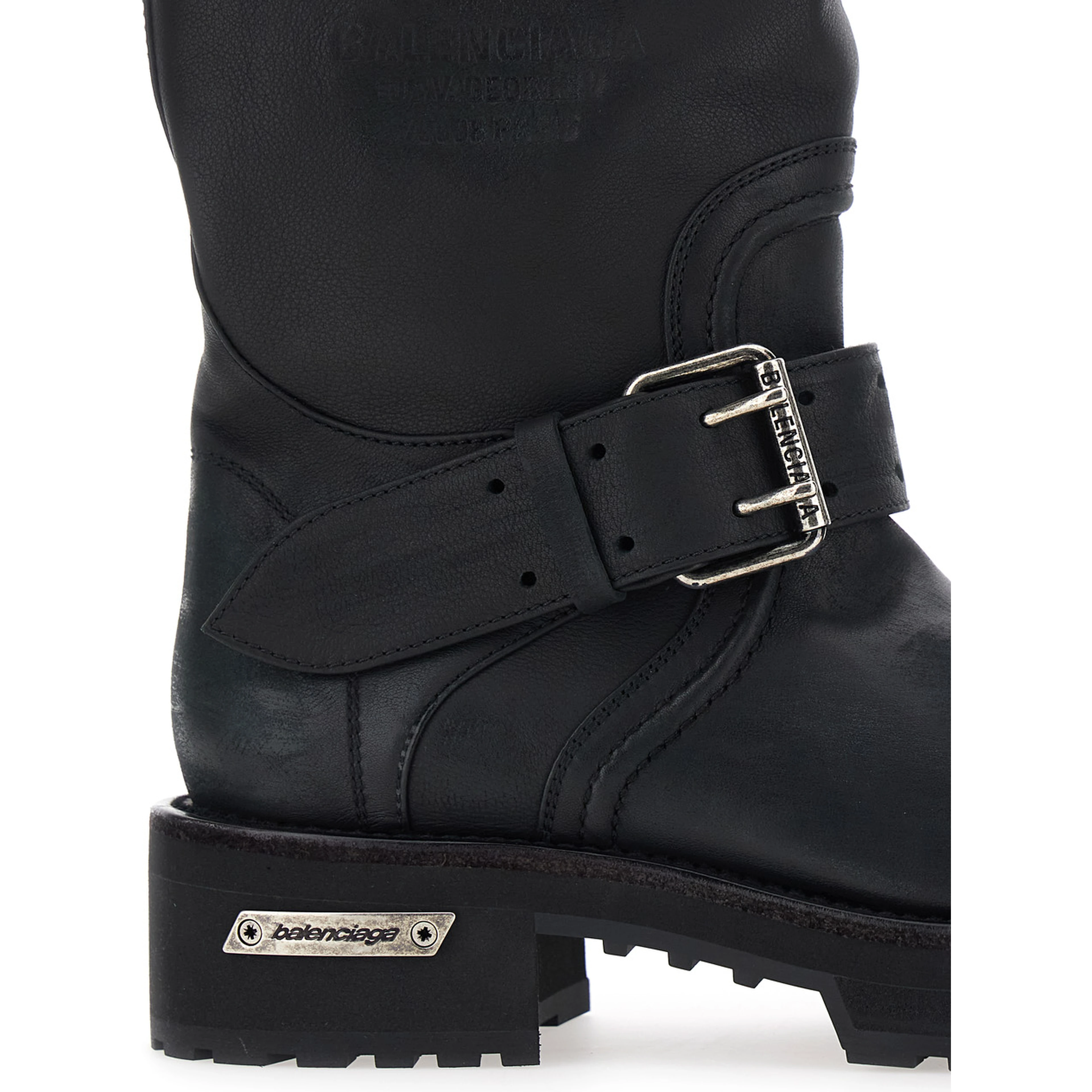 Venom Black Boots with adjustable buckle straps and logo plate on the side in leather for men