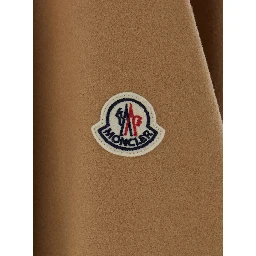Beige Cape with adjustable belt on the front and logo patch on the sleeve in blend wool for women