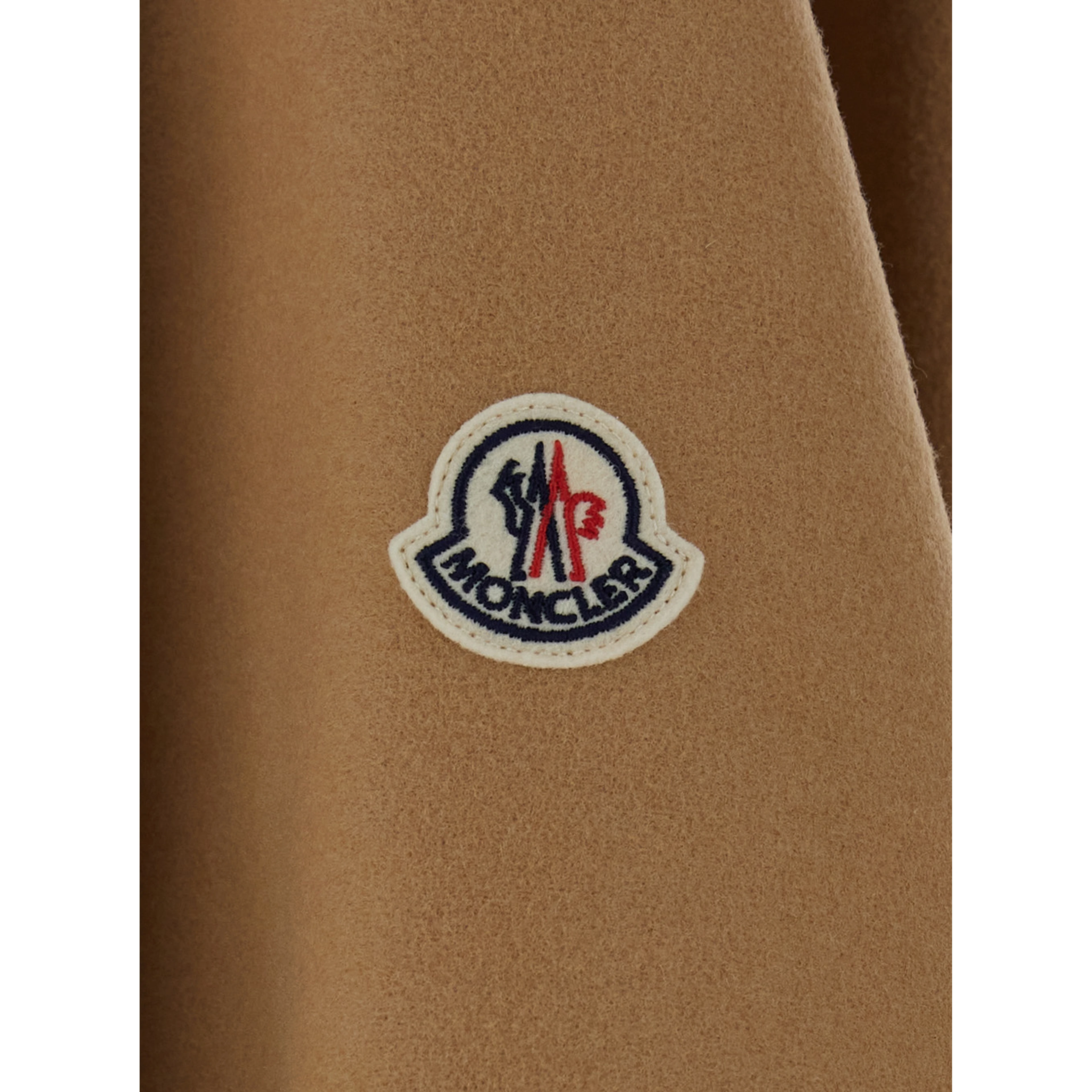 Beige Cape with adjustable belt on the front and logo patch on the sleeve in blend wool for women