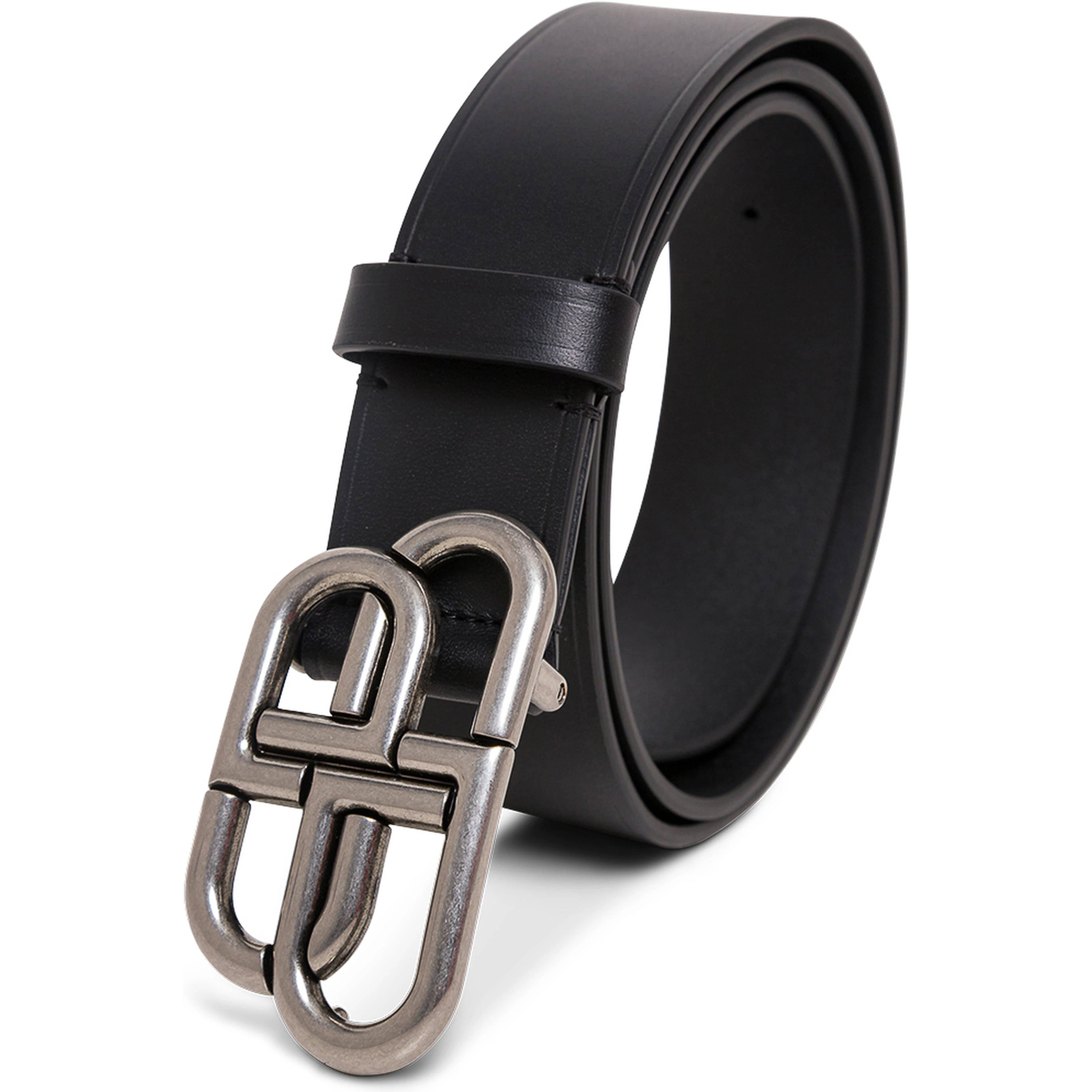 Black Leather Belt with BB Buckle for Men