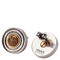 Metallic Earrings with round design and  Medusa head  in metal for men