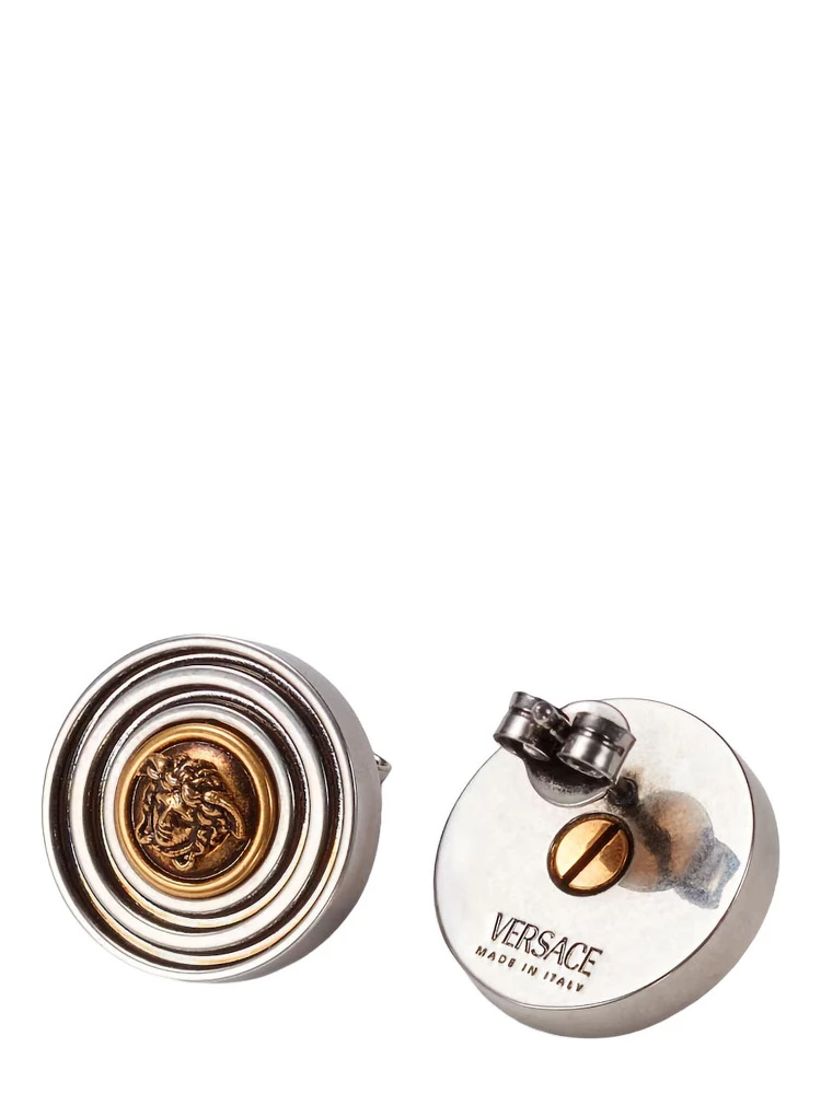 Metallic Earrings with round design and  Medusa head  in metal for men alternative