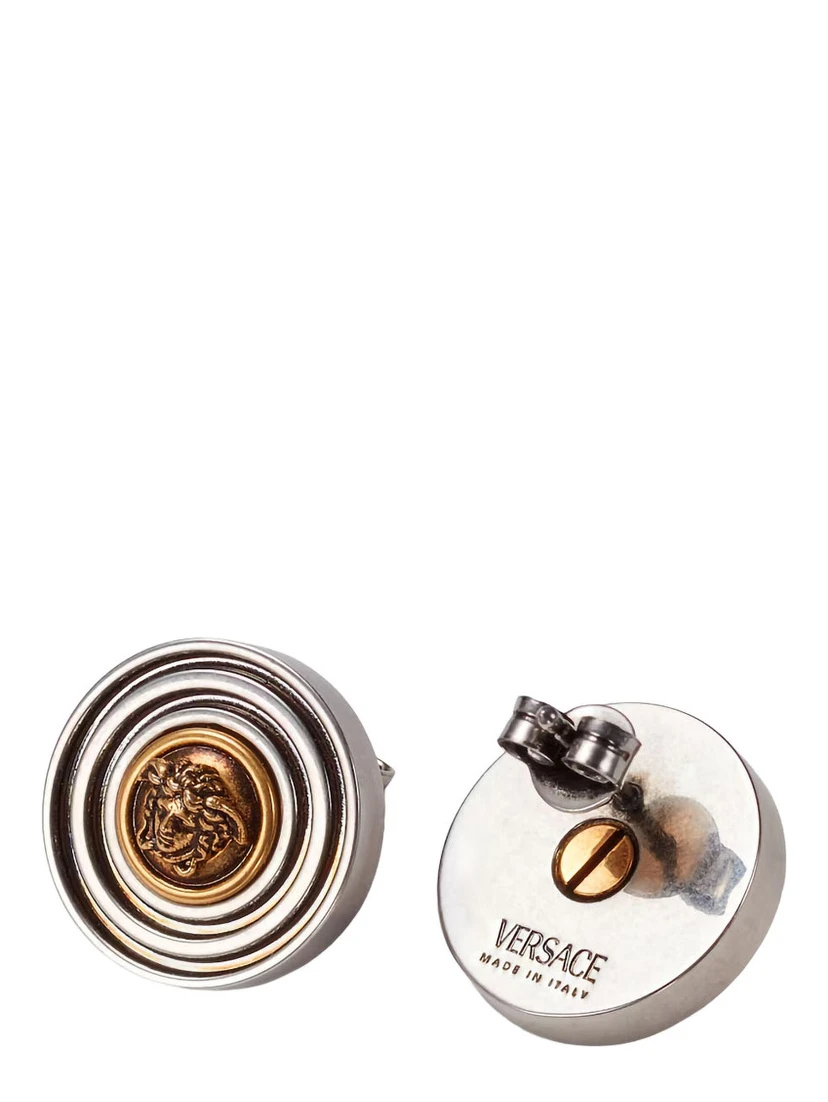 Metallic Earrings with round design and  Medusa head  in metal for men