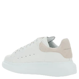 White Leather Low Top Sneakers with Contrast Heel and Logo Lettering for Women