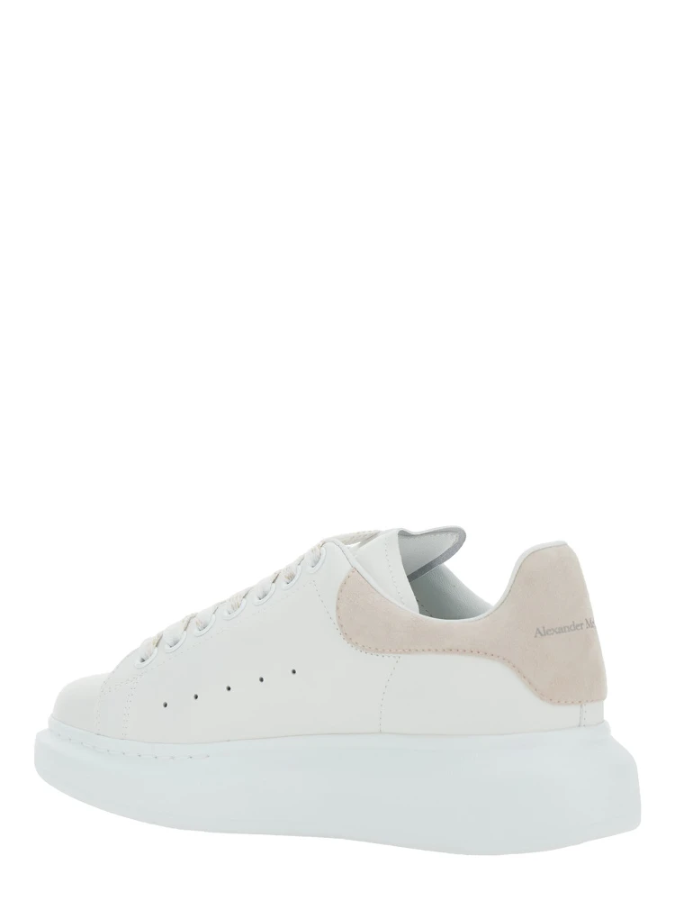 White Leather Low Top Sneakers with Contrast Heel and Logo Lettering for Women alternative