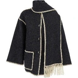 Jacket with Scarf Detail on the Front in Black Wool Blend for Women