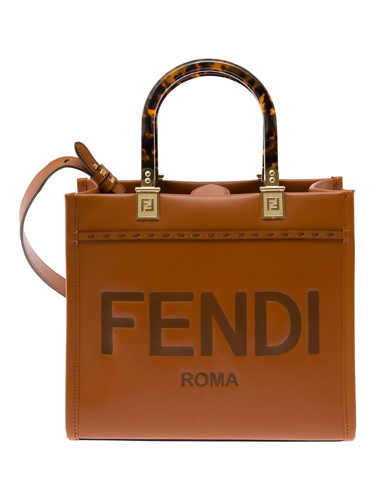 Tote bag Sunshine Piccola with Embossed Logo and Turtle Effect Handle in Brown Leather for Women