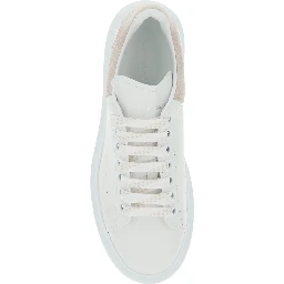White Leather Low Top Sneakers with Contrast Heel and Logo Lettering for Women