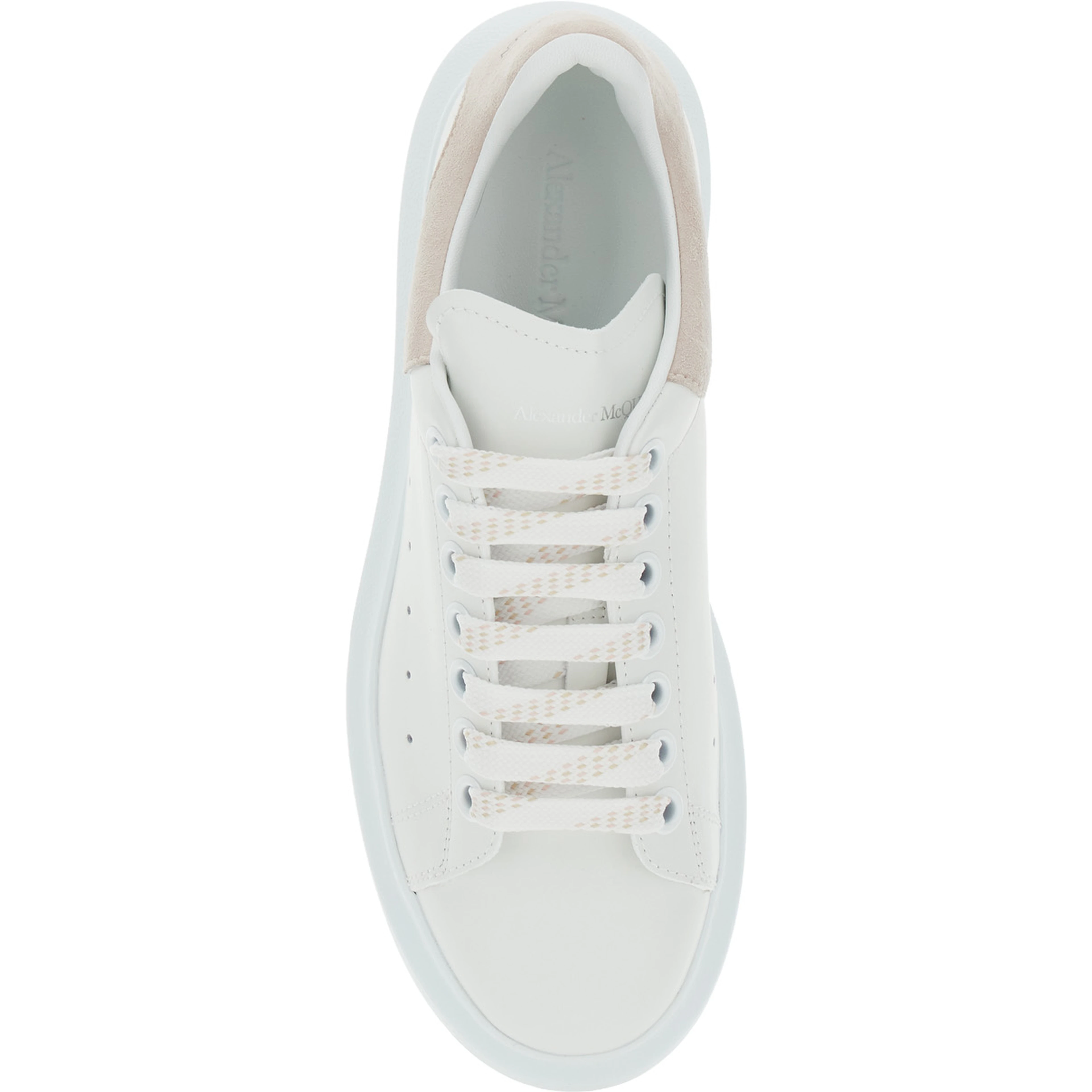 White Leather Low Top Sneakers with Contrast Heel and Logo Lettering for Women