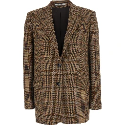Berta Brown Single-Breasted Jacket with Peak Revers and All-Over Houndstooth Motif in Wool for Men