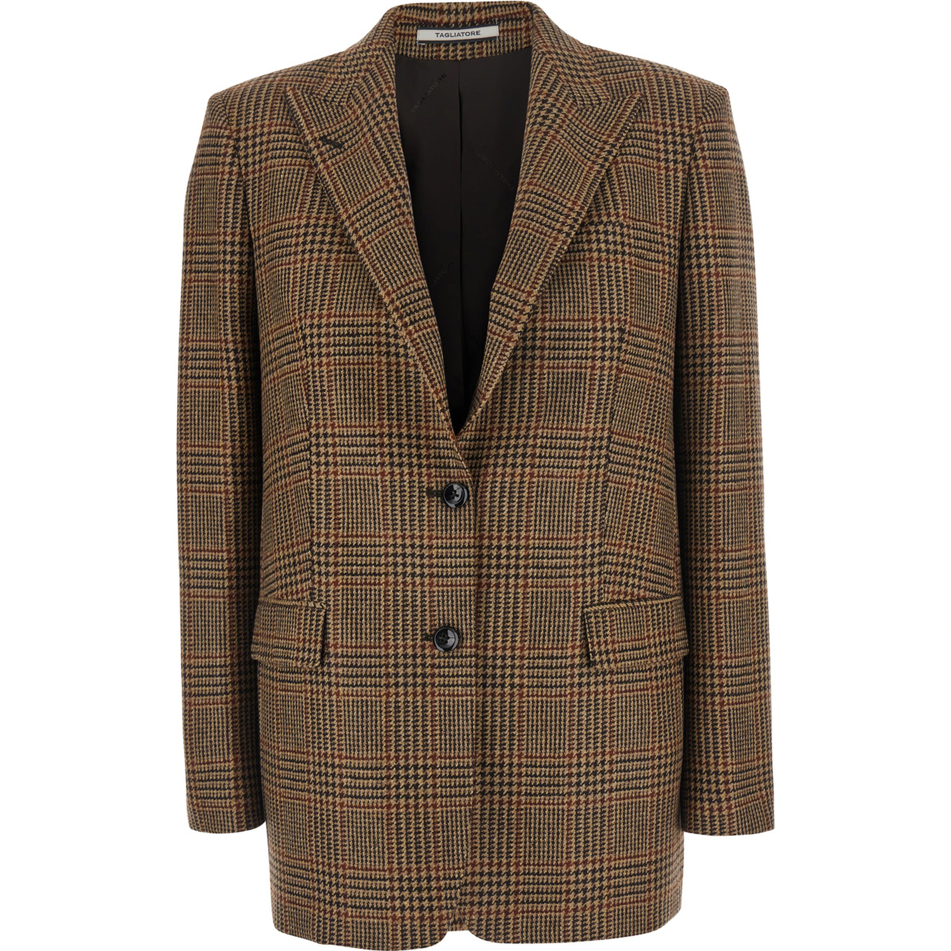 Berta Brown Single-Breasted Jacket with Peak Revers and All-Over Houndstooth Motif in Wool for Men