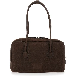 Shoulder Bag Soft Boston Small with Logo Lettering on the Front in Brown Leather for Women