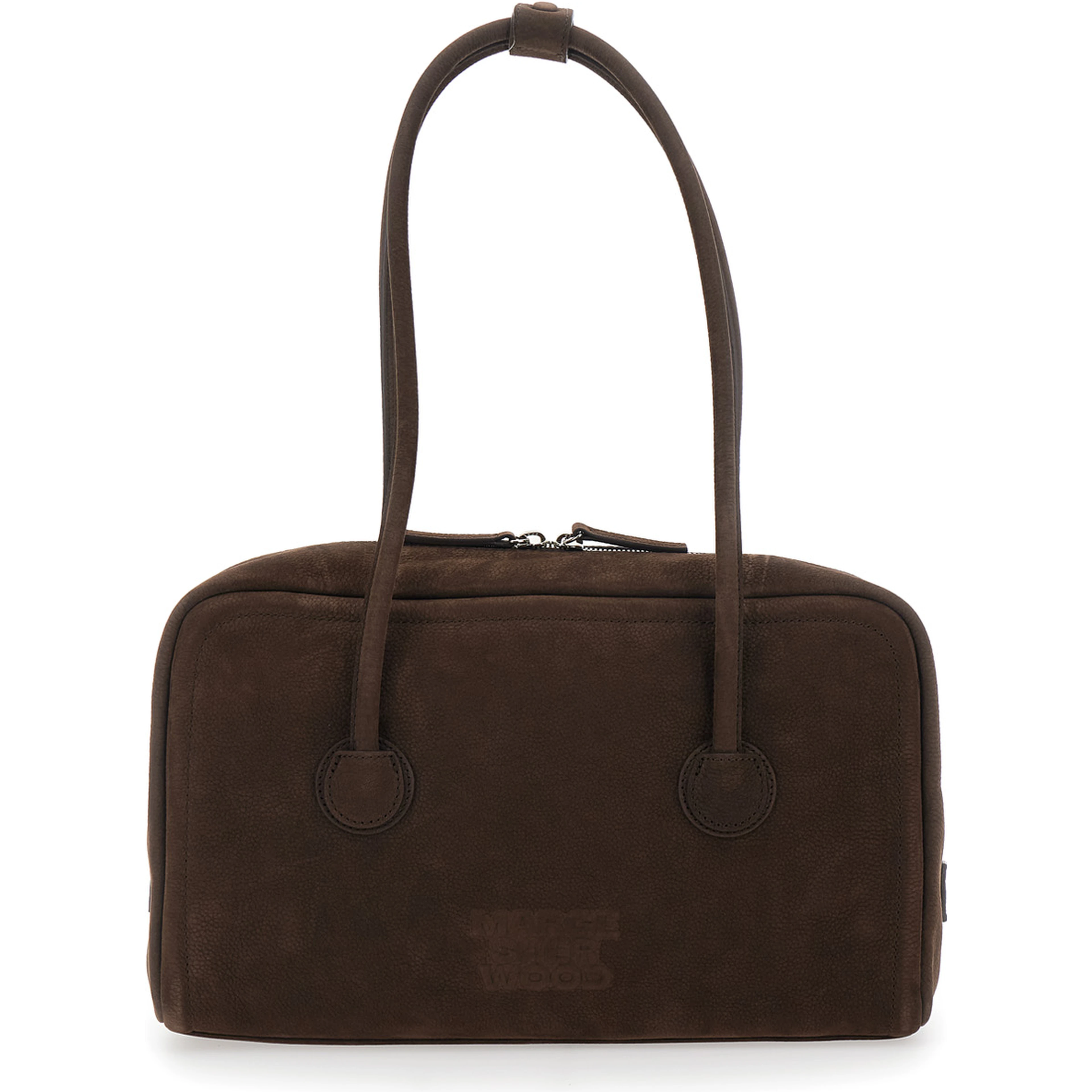 Shoulder Bag Soft Boston Small with Logo Lettering on the Front in Brown Leather for Women