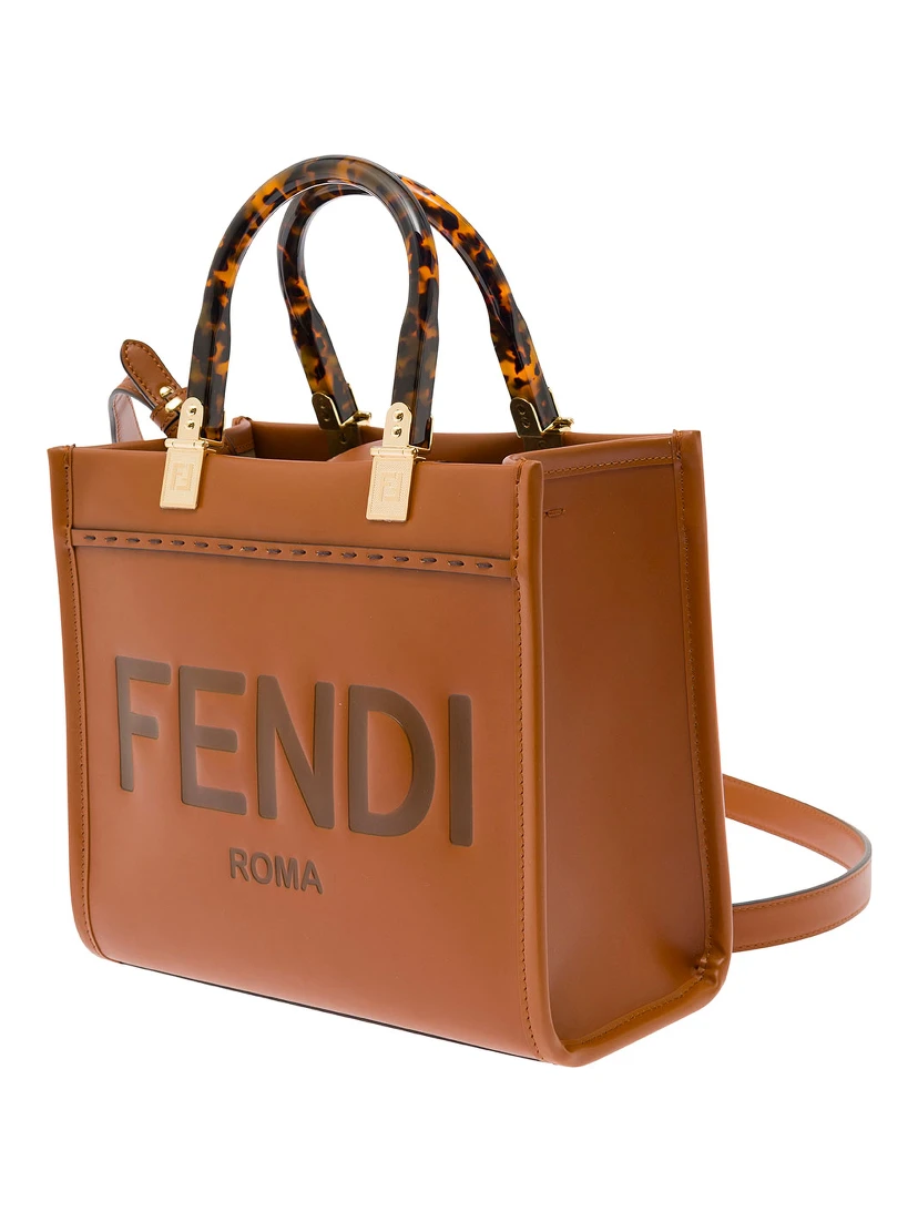 Tote bag Sunshine Piccola with Embossed Logo and Turtle Effect Handle in Brown Leather for Women