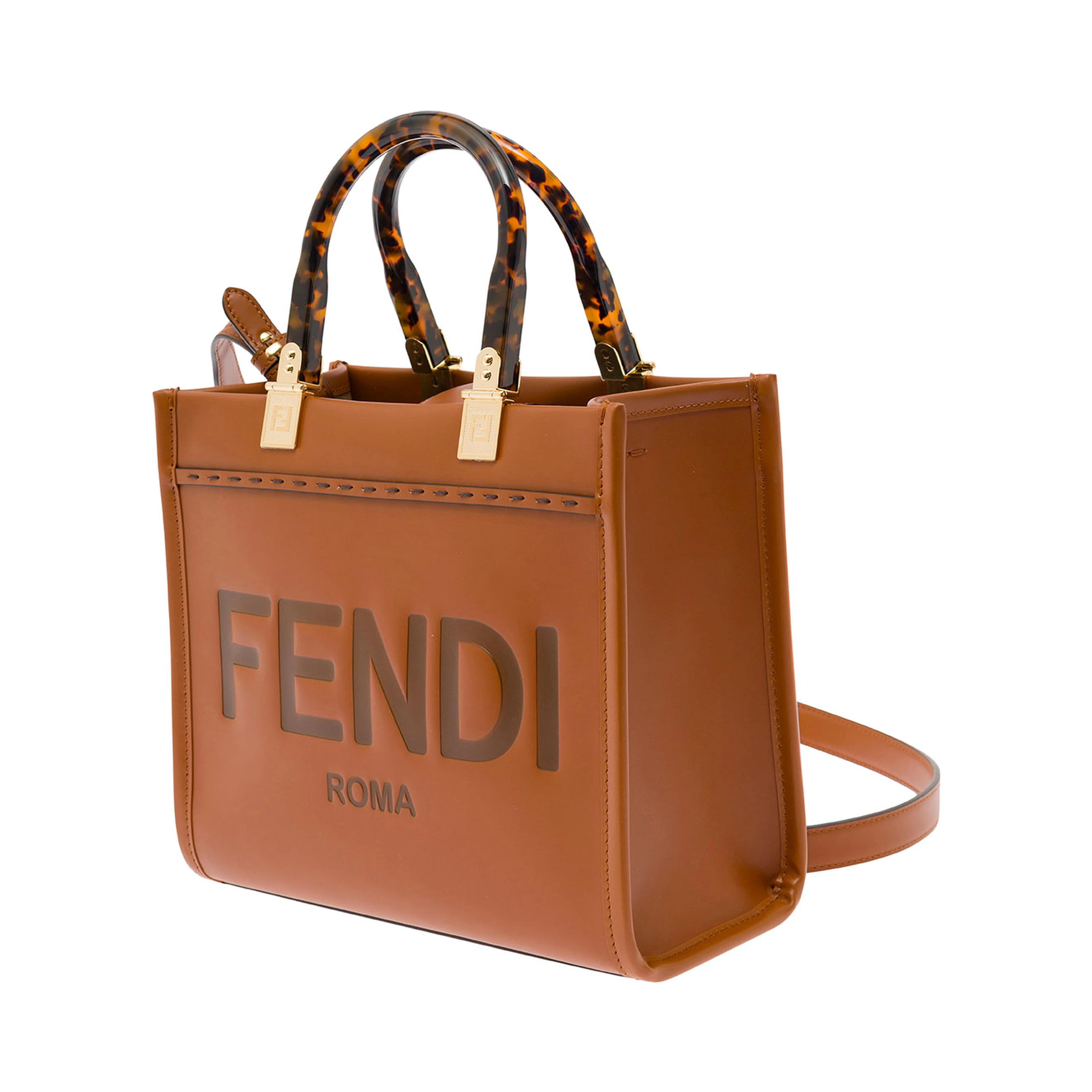 Tote bag Sunshine Piccola with Embossed Logo and Turtle Effect Handle in Brown Leather for Women