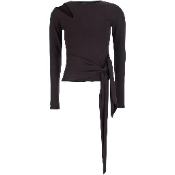 brown Top with cutout details and tie waist in viscose for women