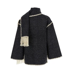Jacket with Scarf Detail on the Front in Black Wool Blend for Women