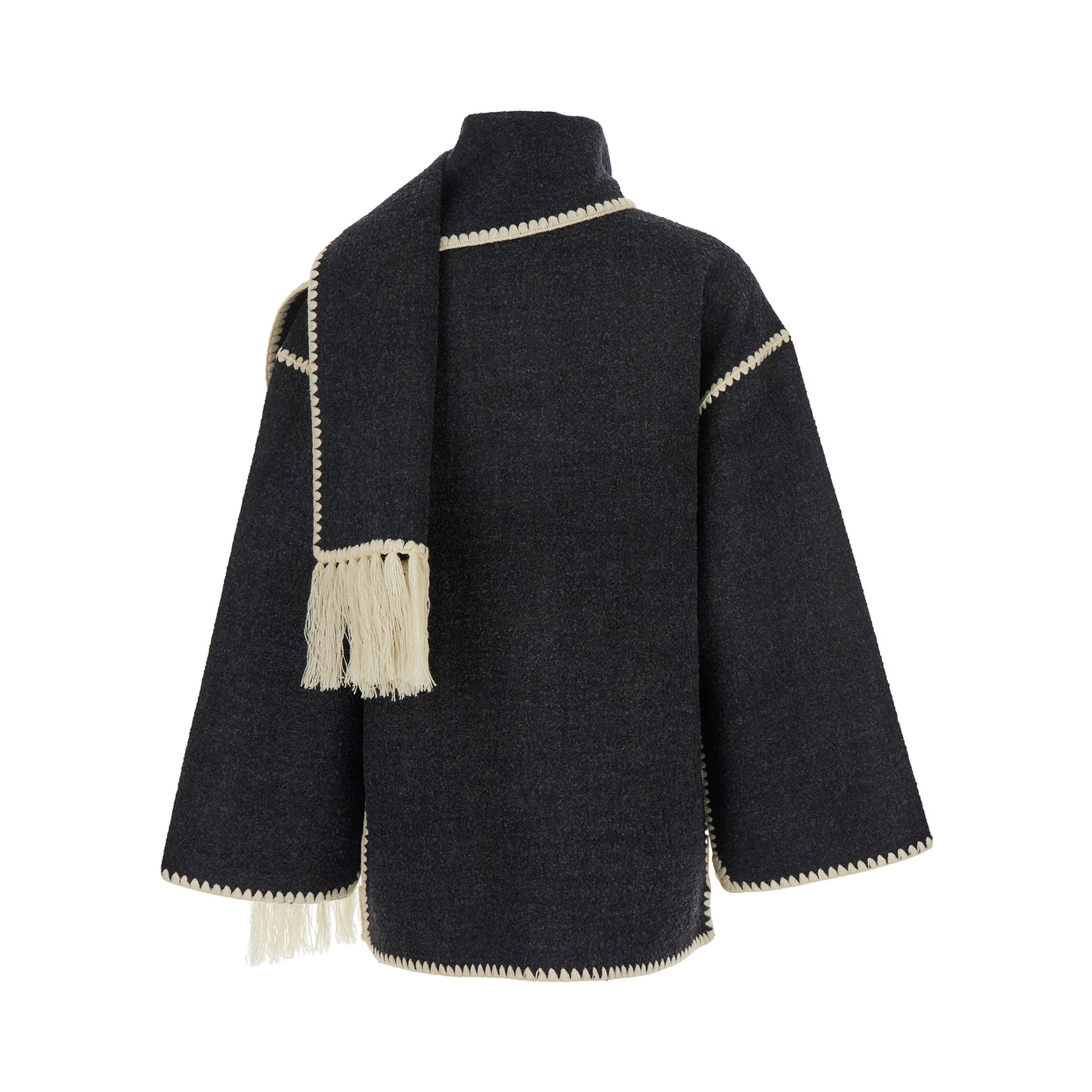 Jacket with Scarf Detail on the Front in Black Wool Blend for Women
