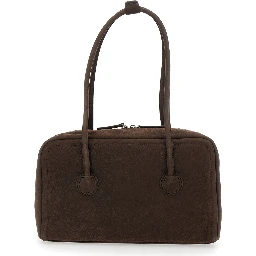 Shoulder Bag Soft Boston Small with Logo Lettering on the Front in Brown Leather for Women