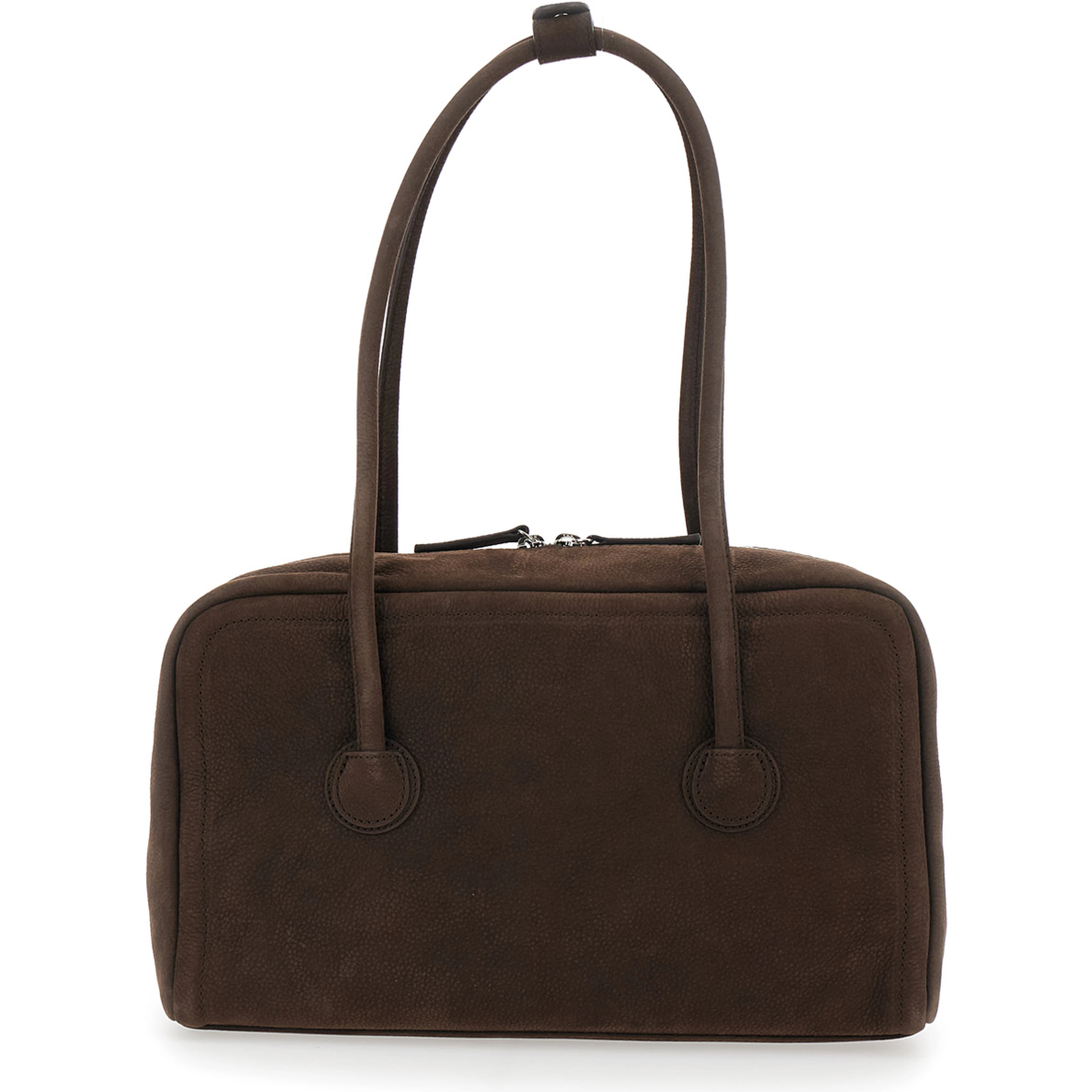 Shoulder Bag Soft Boston Small with Logo Lettering on the Front in Brown Leather for Women