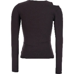 brown Top with cutout details and tie waist in viscose for women