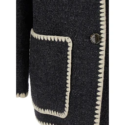 Jacket with Scarf Detail on the Front in Black Wool Blend for Women