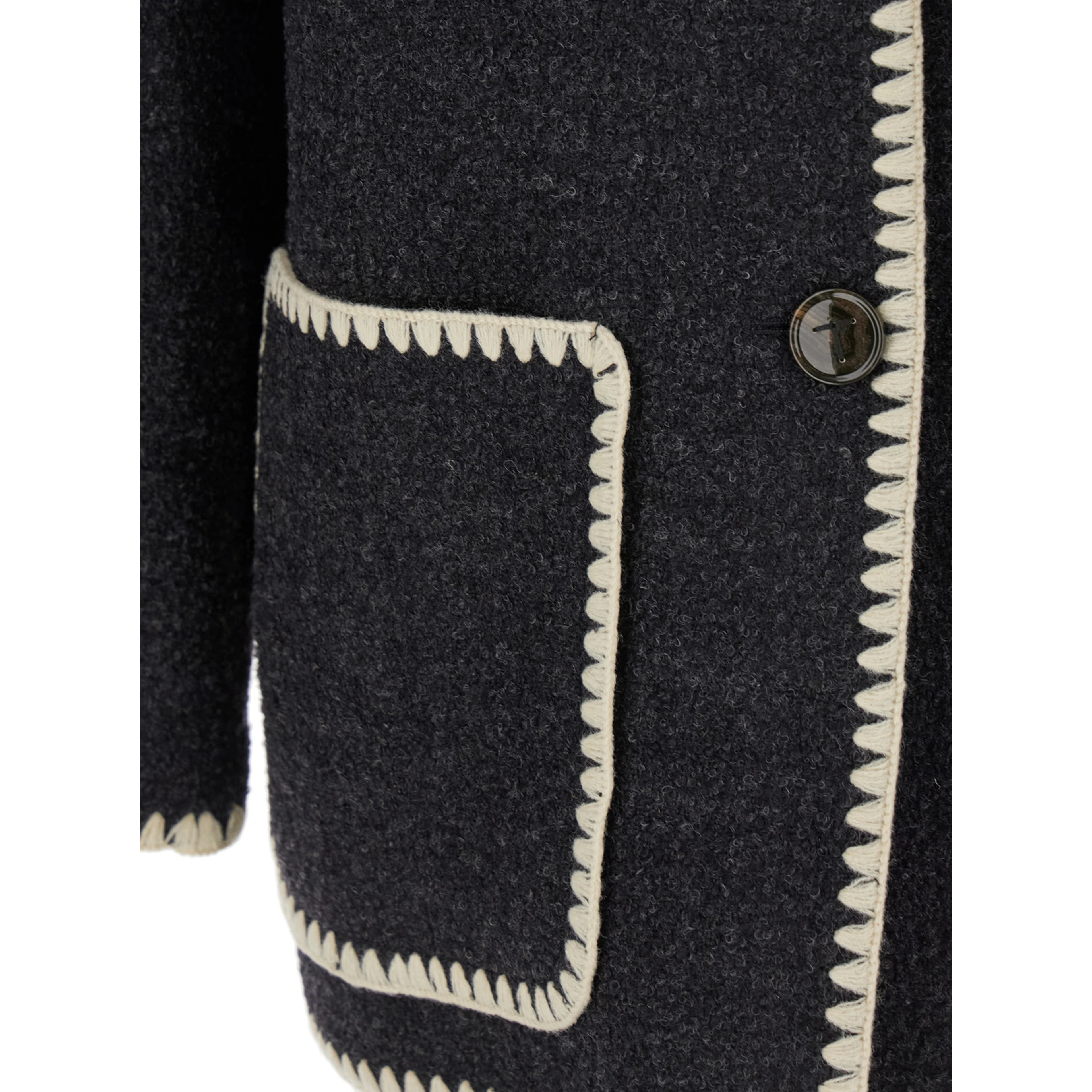 Jacket with Scarf Detail on the Front in Black Wool Blend for Women