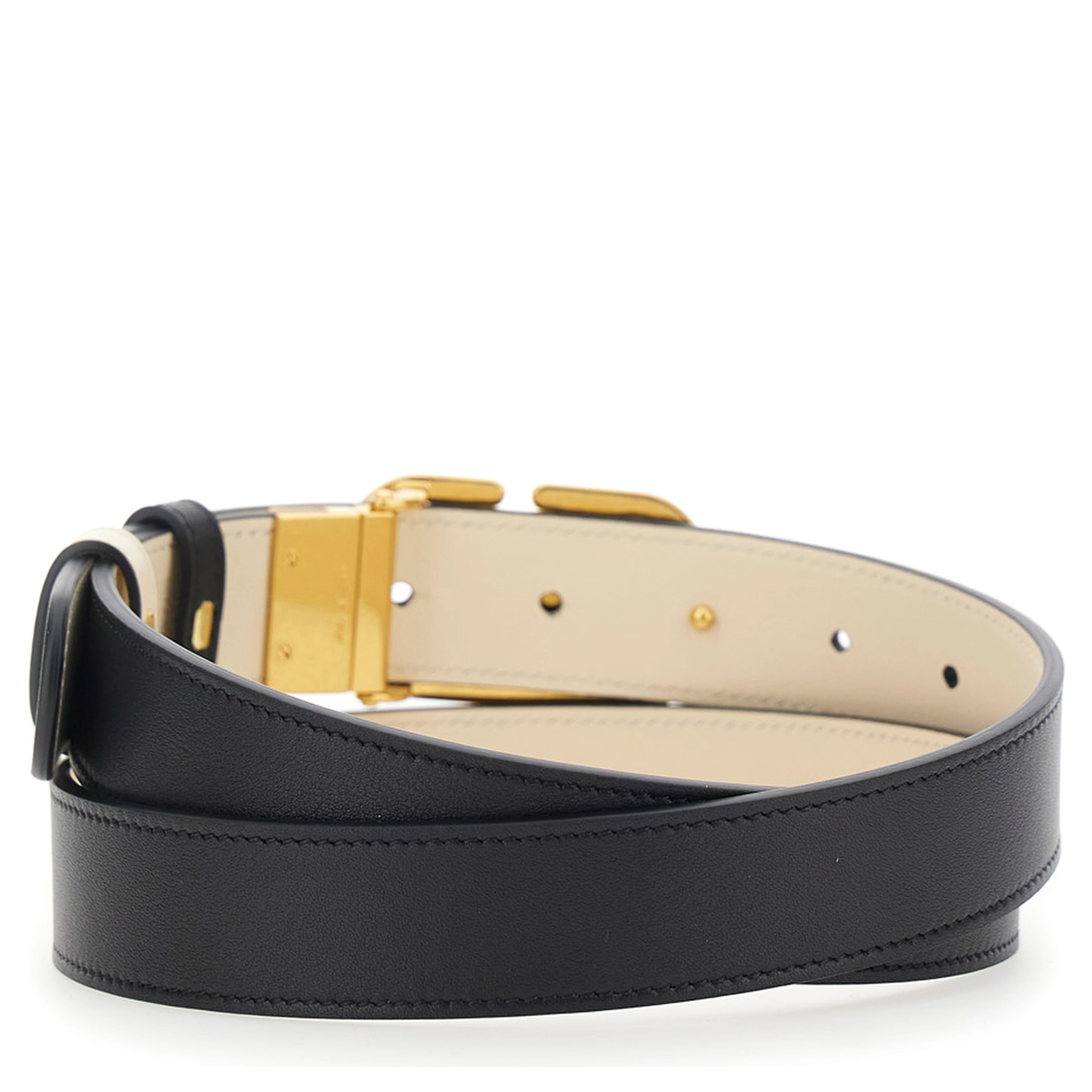Reversible Belt with VLogo Buckle in Black Leather for Women