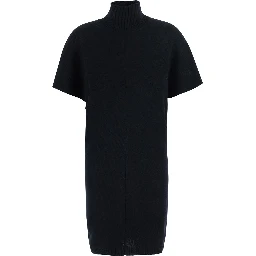 Knit mini dress with long sleeves and V-neck. Tech Fabric. Black. Women.