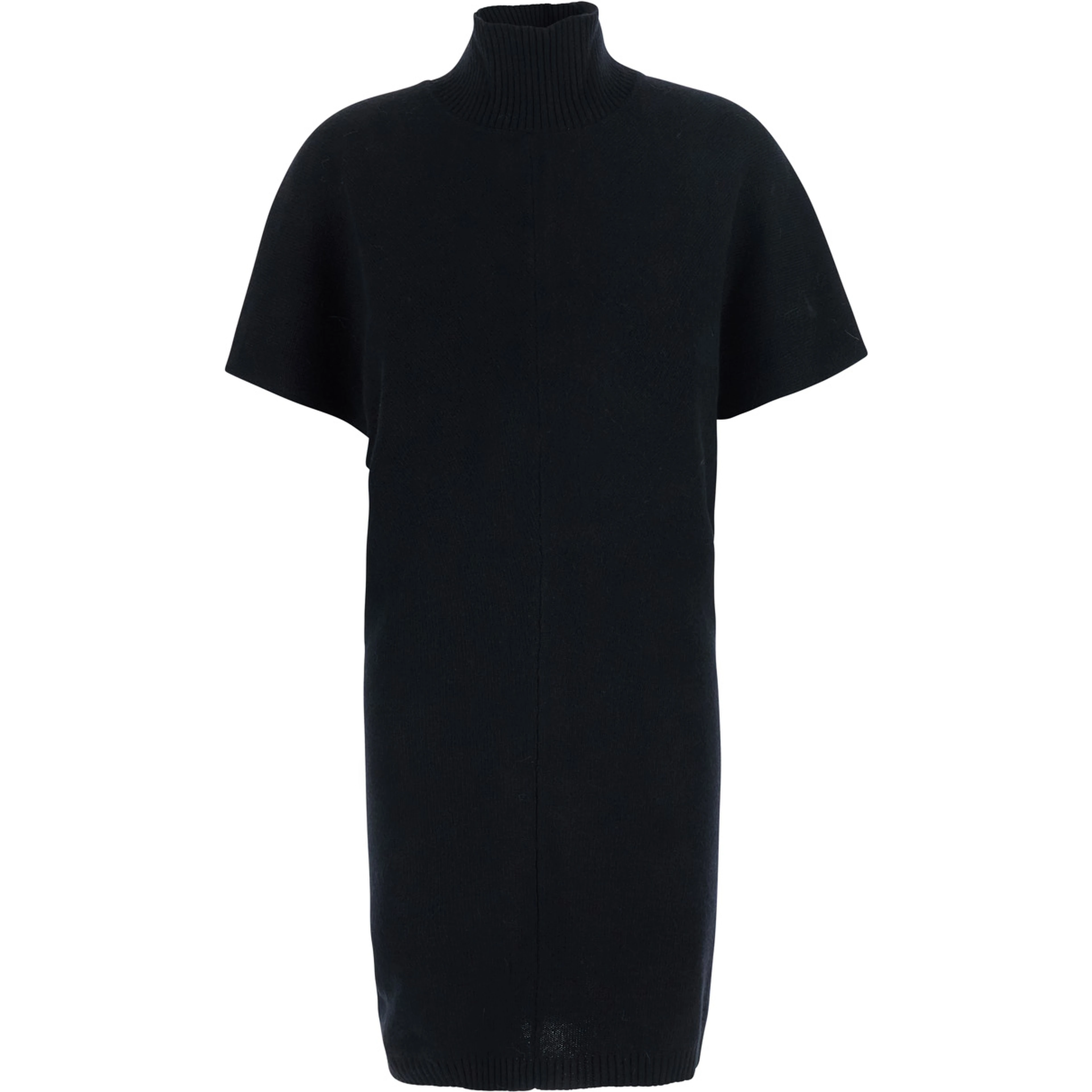 Knit mini dress with long sleeves and V-neck. Tech Fabric. Black. Women.