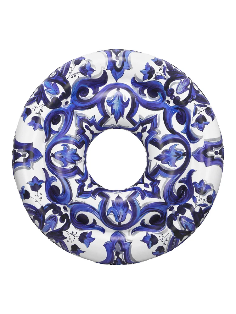 blue Inflatable with all-over majolica print in PVC alternative